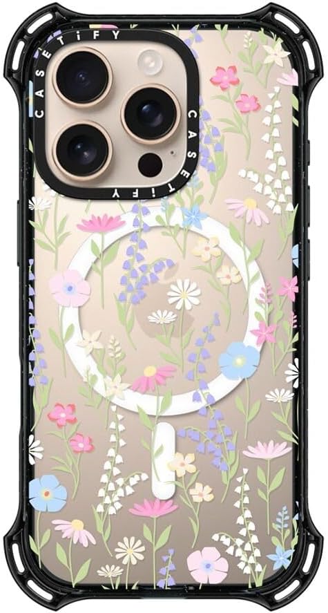 CASETiFY Bounce Case for iPhone 16 Pro [Shockproof / 21.3 ft. 6X Military Grade Drop Protection/Compatible with Magsafe] - Pink Pastel Cute Floral - Clear Black - Image 4