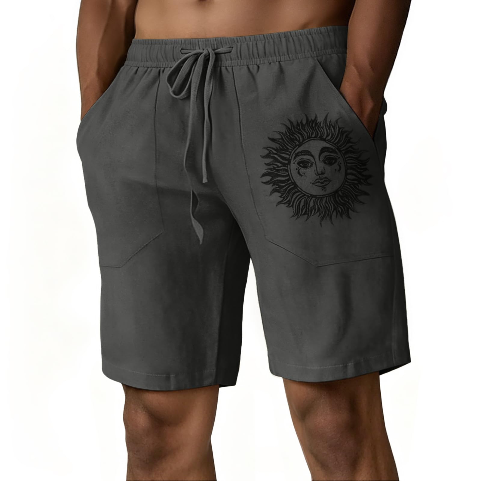 Puimentiua Leinenhose Herren Kurz,Sommer Leinen Shorts,Kurze Hosen,Loose Fit Sommerhose mit Tunnelzug und Taschen (S-3XL)