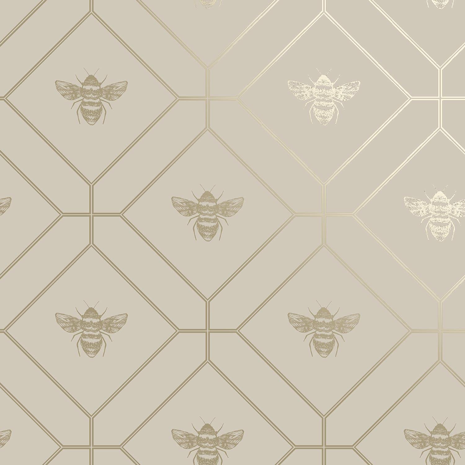 Yöl Taupe Honeycomb Bee Wallpaper Geometric Metallic Modern Gold
