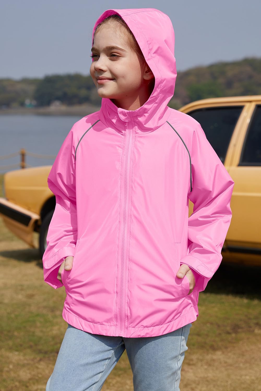 MODAFANS Girls Sporty Lightweight Packable Reflective Rain Cycling Jacket image 5