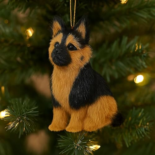 Miniatura 3 de The Bridge Collection Adorno de perro de pastor alemán  Adorno de pastor alemán peludo para decoración navideña  Adorno de árbol de Navidad de