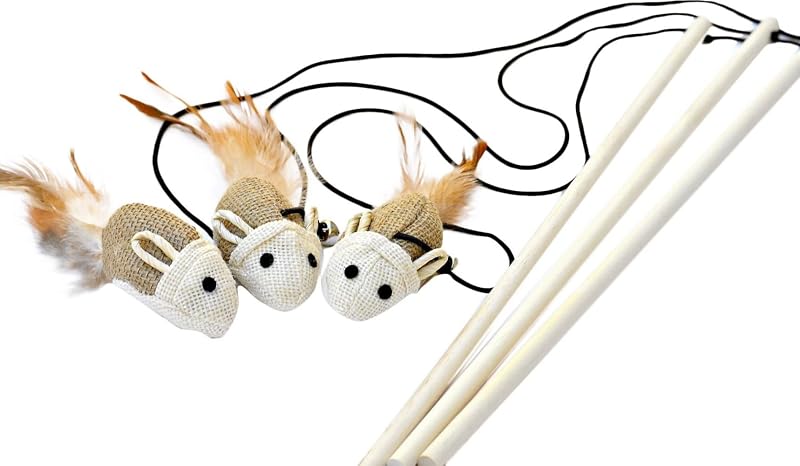 Brinquedo interativo para gatos com varinha, sisal, penas e sino Earthtone Solutions — conjunto com 3