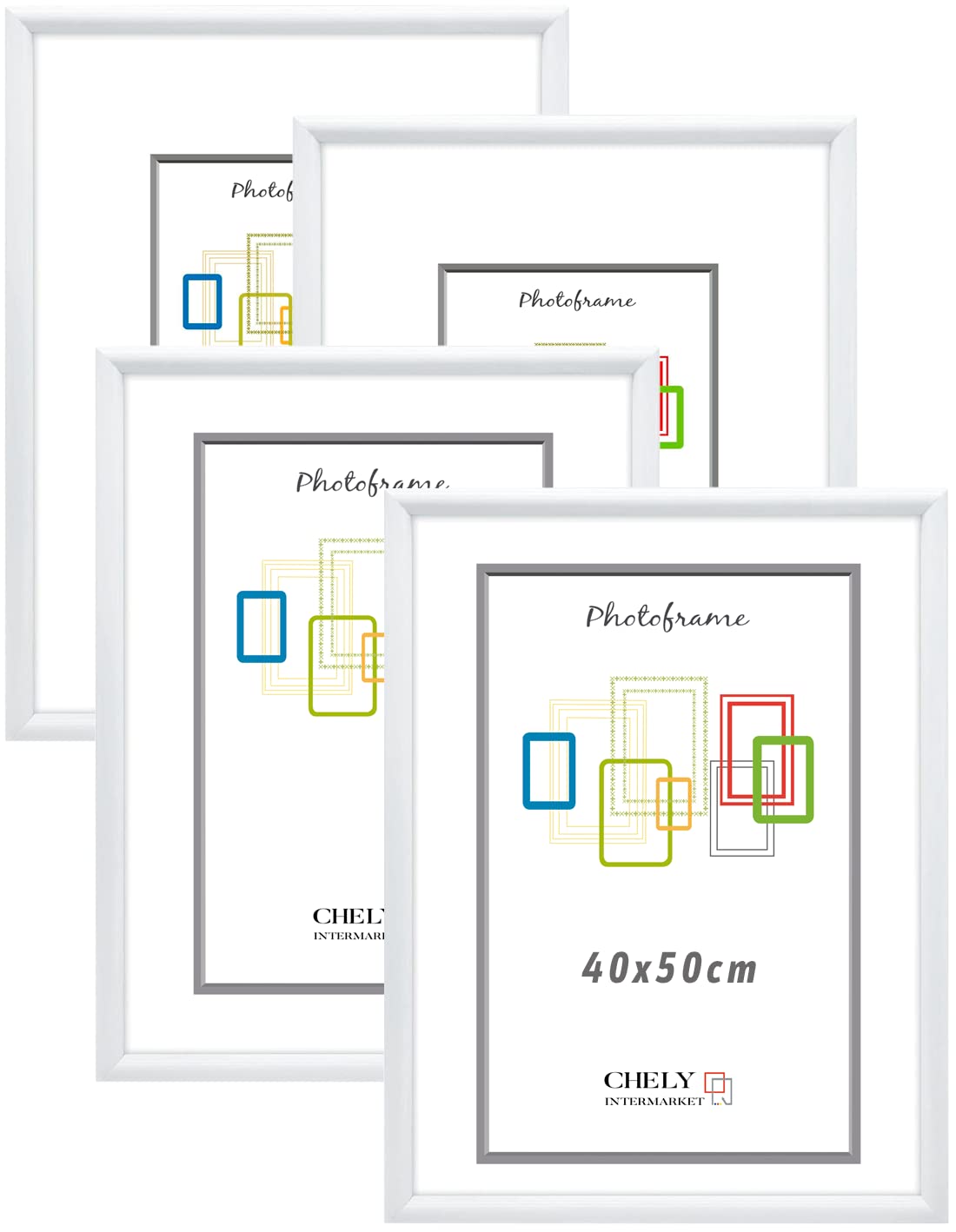 CHELY INTERMARKET Marcos de fotos 40x50cm MOD 316 Blanco Pack 4 unds Cuadro de pared para foto