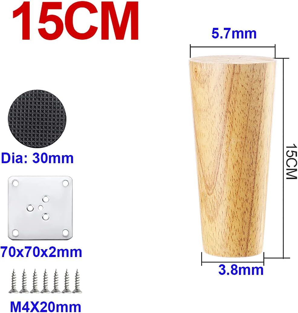 Qrity 4 PCS Wooden Furniture Legs Straight Wood Sofa Legs Cabinet Feet Straight Wooden Table TV Legs with Non-slip Mat, Screws & Mounting Plate, 15CM - Image 4