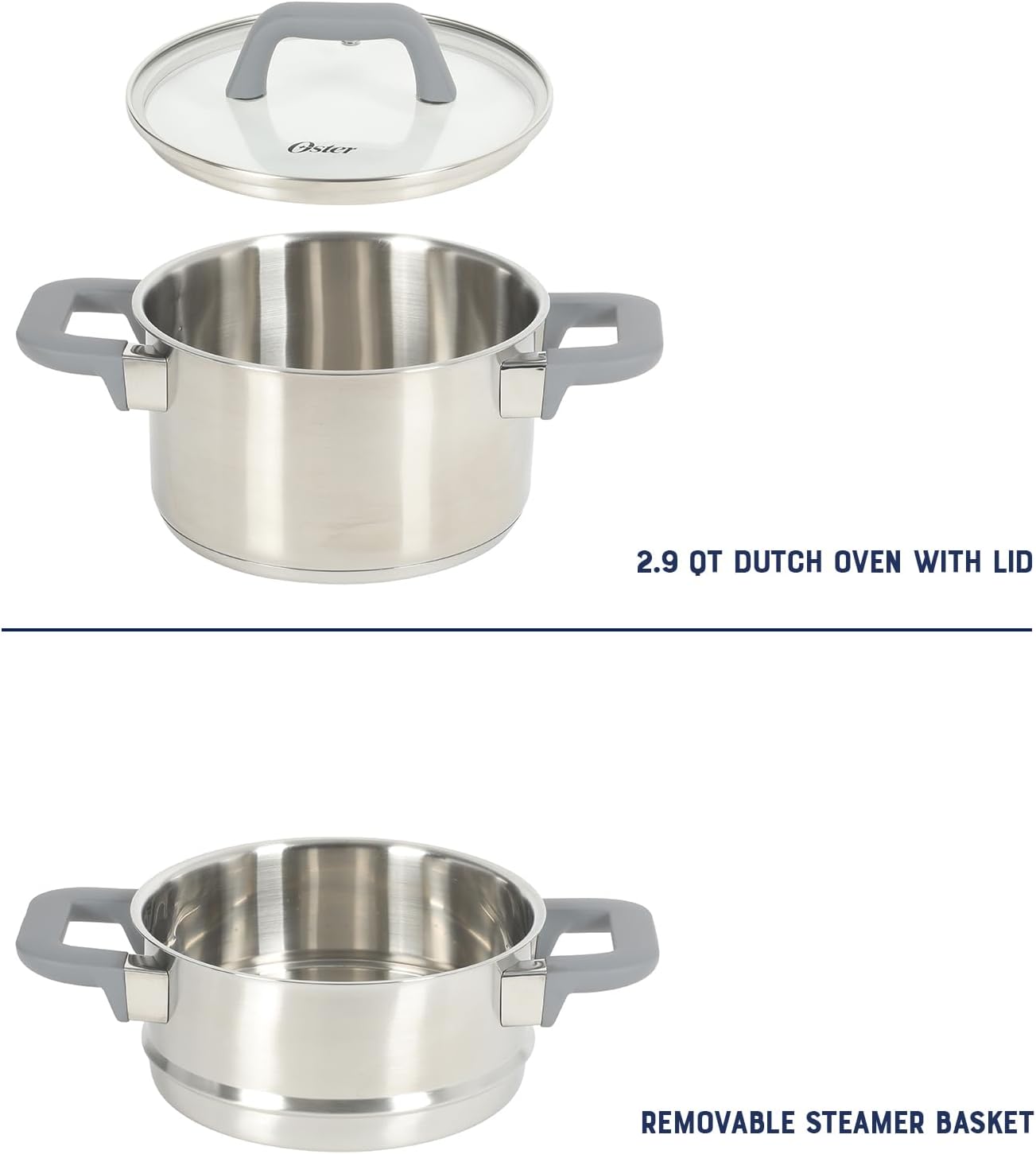 Oster Beauford 3 Quart Stainless Steel Dutch Oven With Steamer Set - Induction Safe