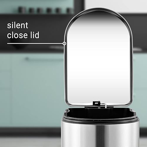 Vista 22 de happimess HPM1009C Roland Mini 2.6-Gallon Step-Open Trash Can with Soft-Close Lid, Modern, Minimalistic, Fingerprint Proof for Home, Kitchen, White