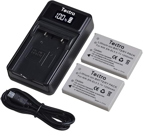 Tectra 2 baterías EN-EL5 y cargador LED para cámaras Nikon Coolpix P530, P520, P510, P100, P500, P5100, P5000, P6000, P90, P80