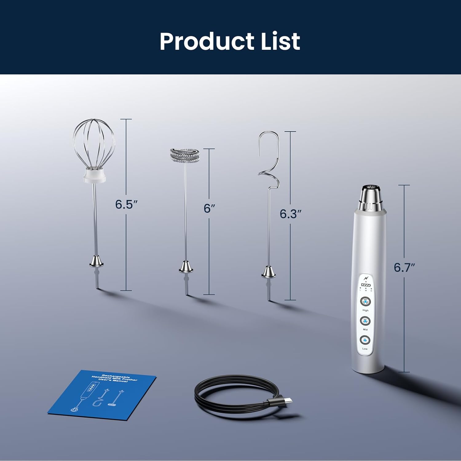 Milk Frother Rechargeable Handheld-Electric Whisk 3 Speed Adjustable, Coffee Frother Wand with 3 Stainless Whisks, Electric Foam Maker, Drink Mixer Blender for Latte Cappuccino Matcha Egg - Image 7