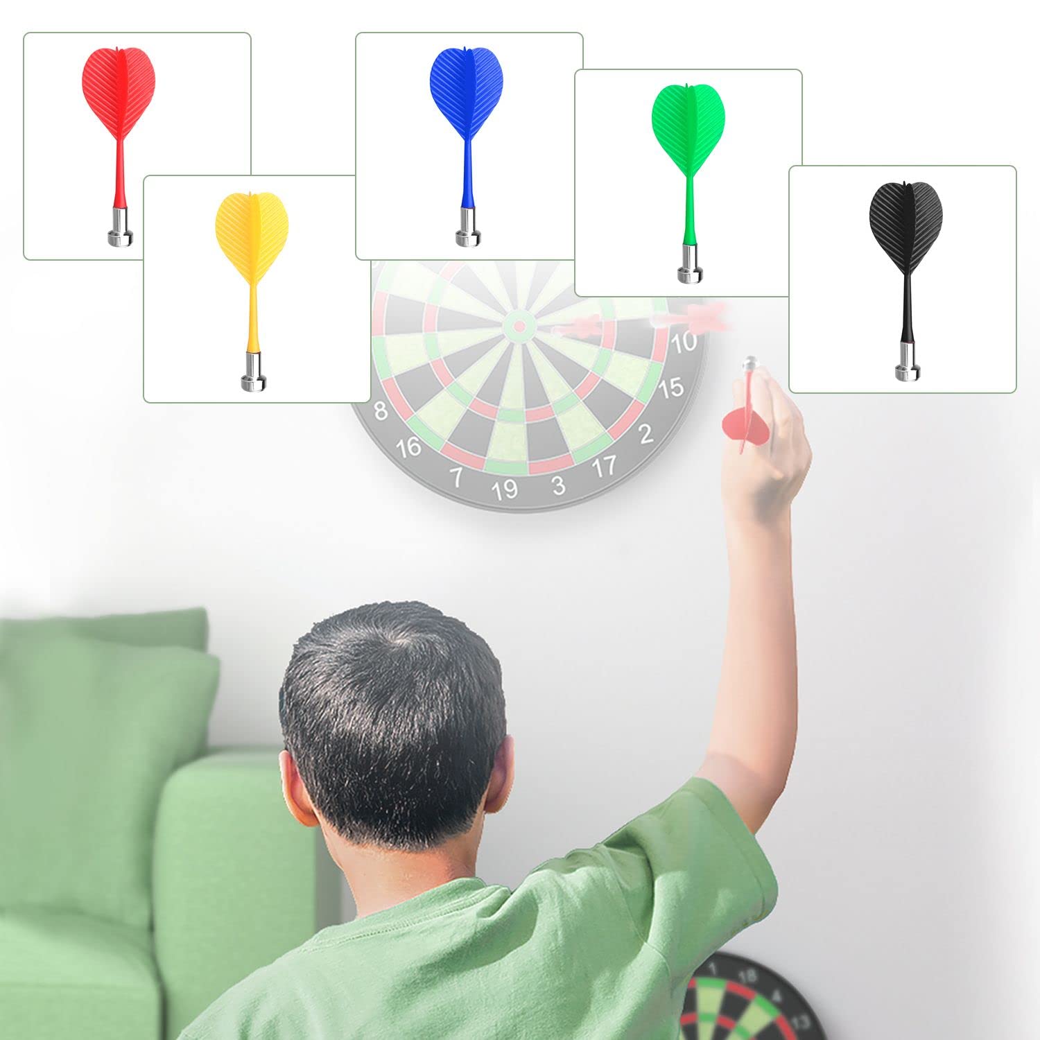 Juego de 15 Dardos magnéticos de Repuesto para Blanco de Interior, 5 Colores Mezclados (Verde, Rojo, Amarillo, Azul, Negro)