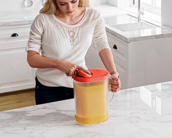 Tribello Pitcher with Lid 1 Gallon, Slim Clear Plastic Water Jug with Pivot-top Spout Lids, Iced Tea Pitcher for Fridge, Freezer/Dishwasher Safe, and BPA/Phthalate Free