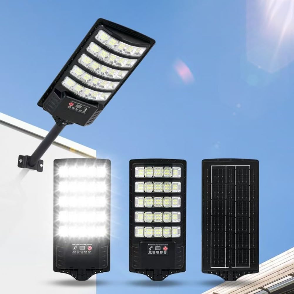 Lampe solaire LED d'extérieur 300 W, pour capteur automatique du crépuscule à l'aube, lampe de sécurité de jardin étanche avec chargement USB, terrasse, camping - Noir