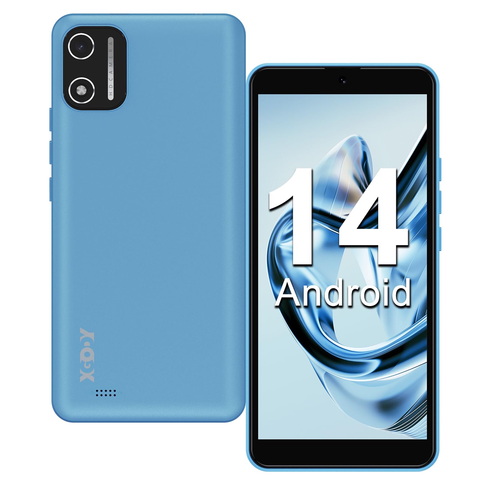 Xgody X32 Telefono cellulare senza contratto, 5,5 pollici, 2 GB + 16 GB 128 GB espandibile, Octa-Core Android 14, Dual SIM Dual Standby, fotocamera 8 MP+5 MP, Face ID GPS 4G cellulare (Blu)
