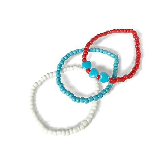 Jewelry Bracelets-3pcs bracelet set for women. 100% waterproof and handmade, colorful, transparent rubber string, adjustable band and sand beads. A