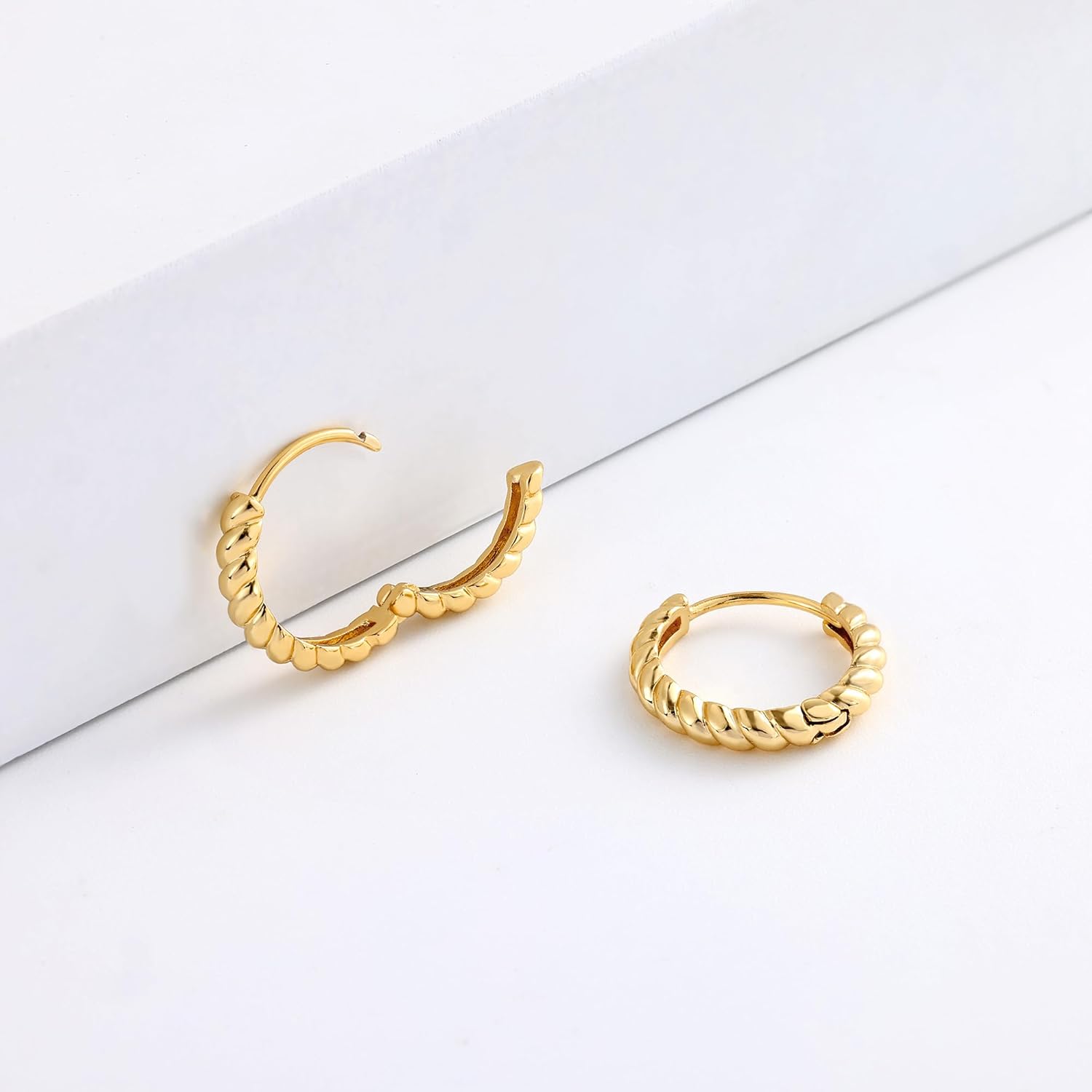 Fiusem Huggie Hoop Earrings for Women 14K Gold Plated, Small Dainty Earrings for Women, Hypoallergenic Hoops 8/10/12 mm - Image 8