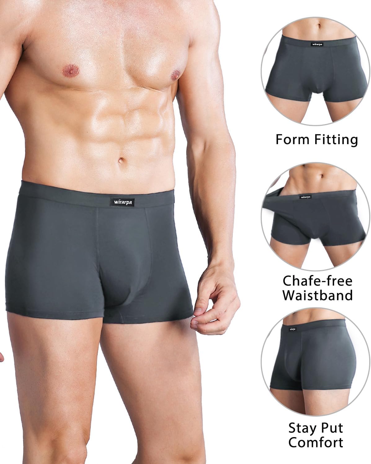 wirarpa Men's Breathable Modal Microfiber Trunks Underwear Covered Band Multipack
