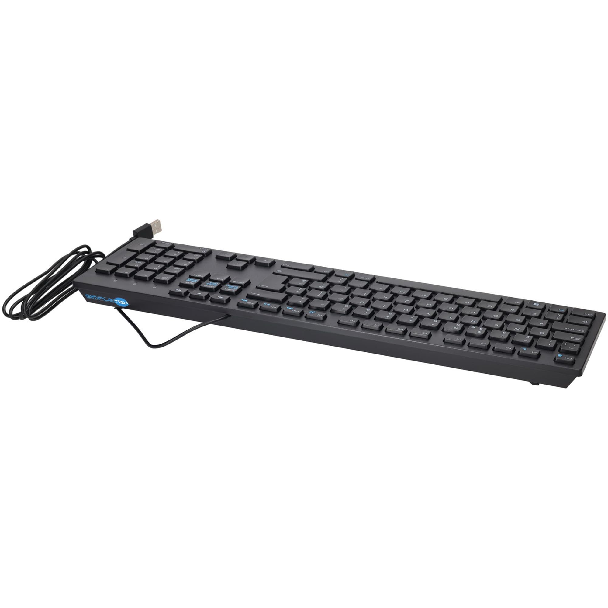 SIMPLETEK - Dünne USB-Tastatur QWERTZ Deutsch Aufkleber Preapplied PC | Schwarze kabelgebundene USB-Tastatur mit vorinstallierten deutschen Layout-Aufklebern im schlanken Design und leisem Tippen