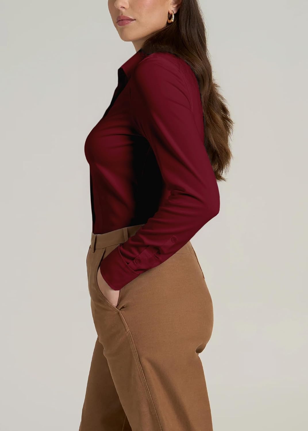 Button Down Shirts for Women Dress Shirts Long Sleeve Stretch Wrinkle Free Work Solid Casual Office Blouses Top - Image 4