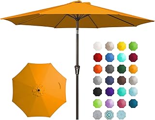 JEAREY 9FT Outdoor Patio Umbrella Outdoor Table Umbrella with Push Button Tilt and Crank, Market Umbrella 8 Sturdy Ribs UV Protection Waterproof for Garden, Deck, Backyard, Pool (Sun Orange)