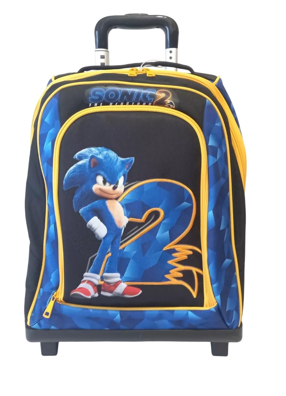 PRESTIGE & DELUXE Trolley zaino Scuola Sonic 2 + astuccio 3 piani completo di cancelleria + omaggio orologio digitale Sonic e 7 penne cancellabili