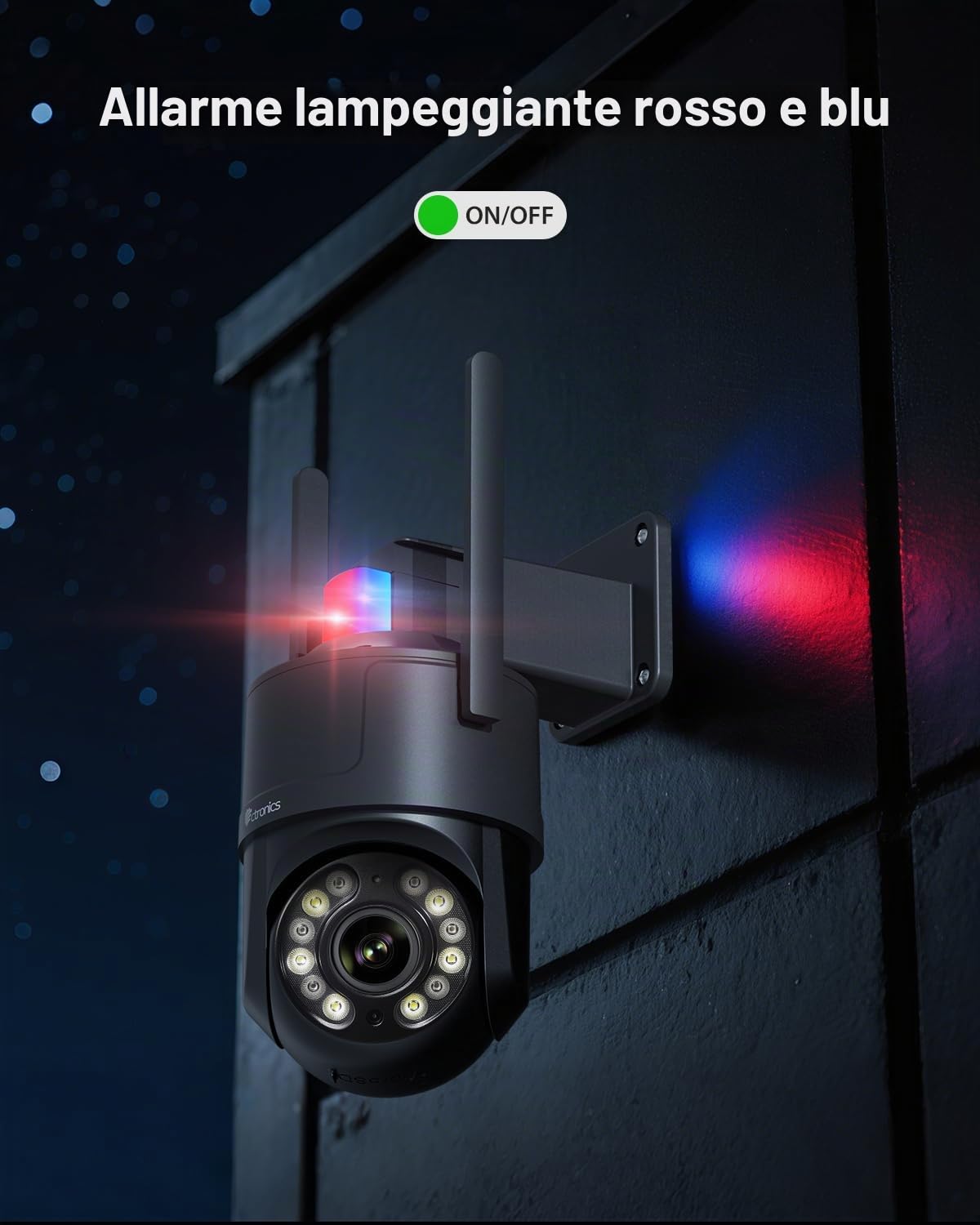 Ctronics 4K Telecamera Esterno con Zoom Ottico 5X,Auto-Tracking, 5G/2,4G | Visione Notturna Colore/IR Starlight 50m, Auto-Tracking, Luce Rossa-Blu & Sirena,Mascheramento Privacy, APP/PC, 256GB/FTP/NAS