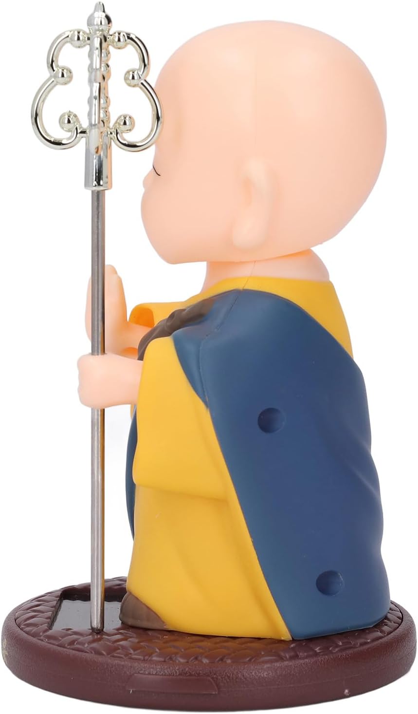 Solar Little Monk Statue, Light Sensitive Automatic Nodding Waving Hands Lucky Mini Monk Figurine for Car Center Console Desktop Checkout Counter (Blue)