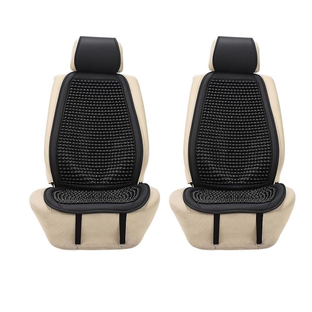 JSCARLIFE 2 coprisedili universali con perline in legno naturale, cuscino massaggiante per auto e camion, quattro stagioni e traspirante, rende la guida più sopportabile durante i lunghi viaggi (nero