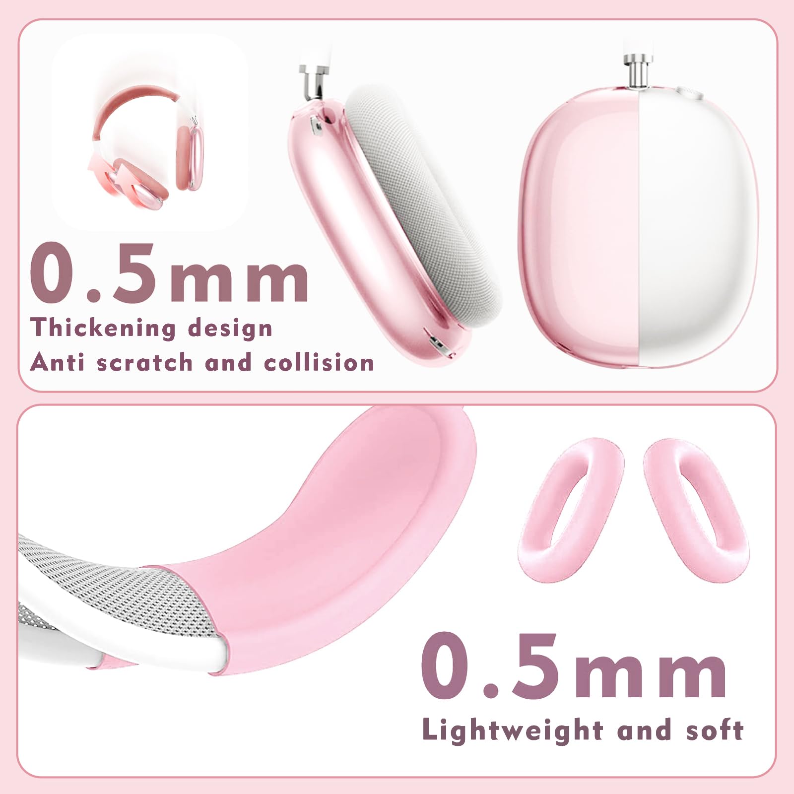 NATOSU Coque Silicone 3-en-1 Pour AirPods Max – Transparent Bleu, Protection TPU Souple Oreillettes + Bandeau