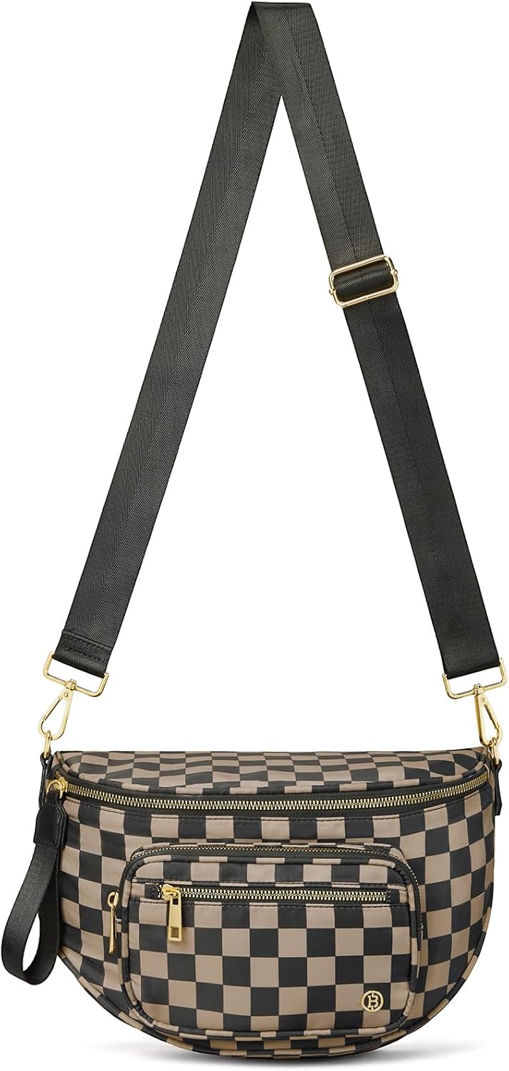 BOSTANTEN Crossbody Bags for Women Cross Body Purse Checkered Bum Bag, Large Diaper Purse for Moms, Perfect for Work/Travel