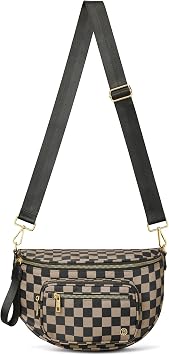 BOSTANTEN Crossbody Bags for Women Cross Body Purse Checkered Bum Bag, Large Diaper Purse for Moms, Perfect for Work/Travel