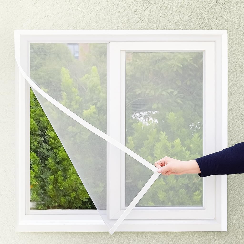 Window Mosquito Net Screen, 4X5 Modern Design with Diagonal Pattern (White, 4ft x 5ft)