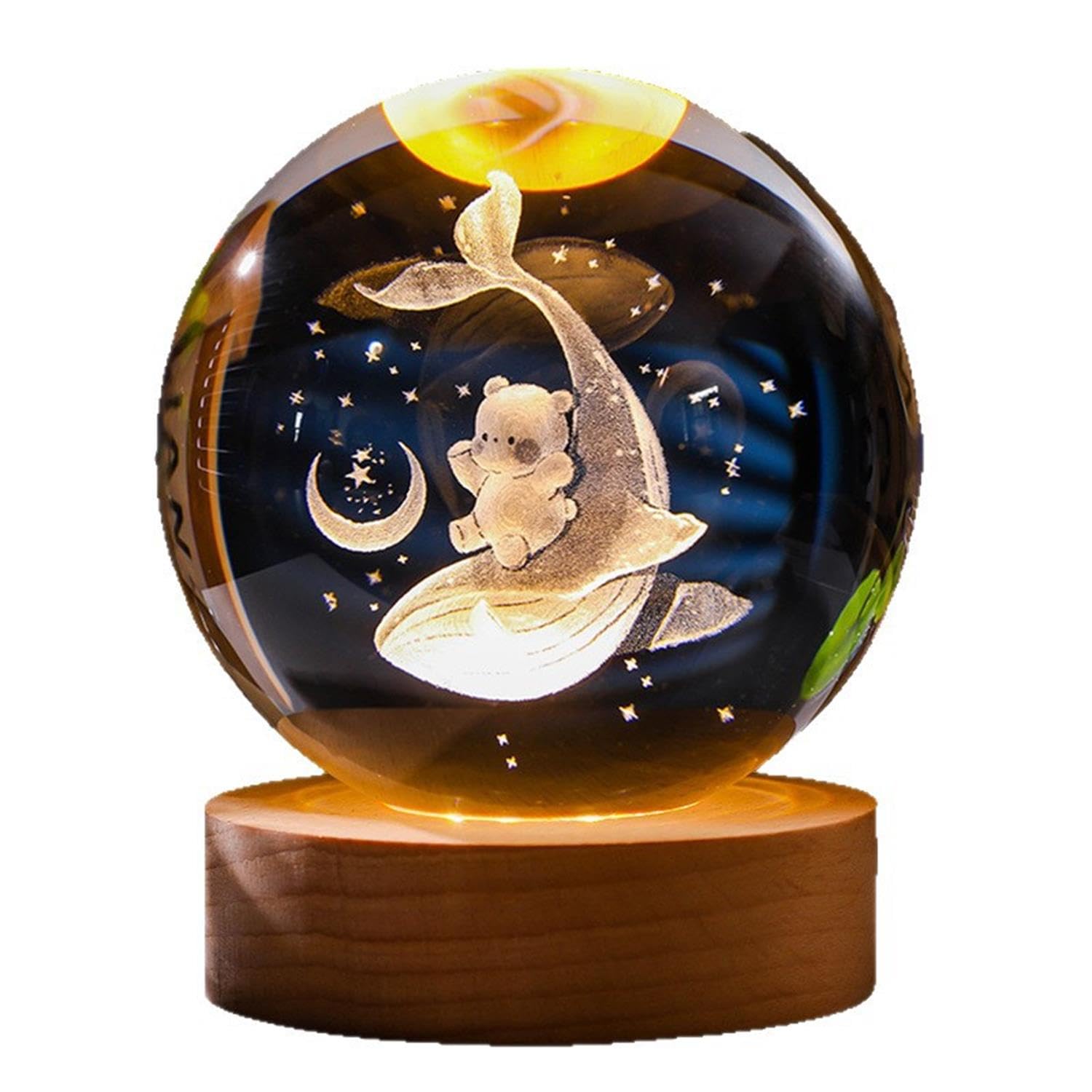TYCMUNNU Crystal Ball Figurines 3D Laser Engraved Glass Sphere Desktop Sculpture Decor for Home Office