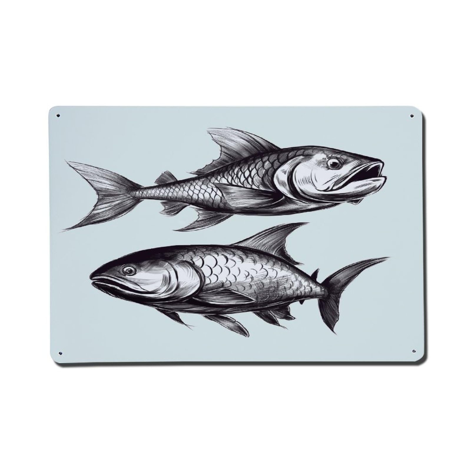 Adfgyerh Style Sketch Fish Metal Signs Funny, Aluminum Tin Sign Indoor Outdoor Decor, Vintage Signs For Home Office Kitchen Bar Cafe Garden Farmhouse Wall Decor