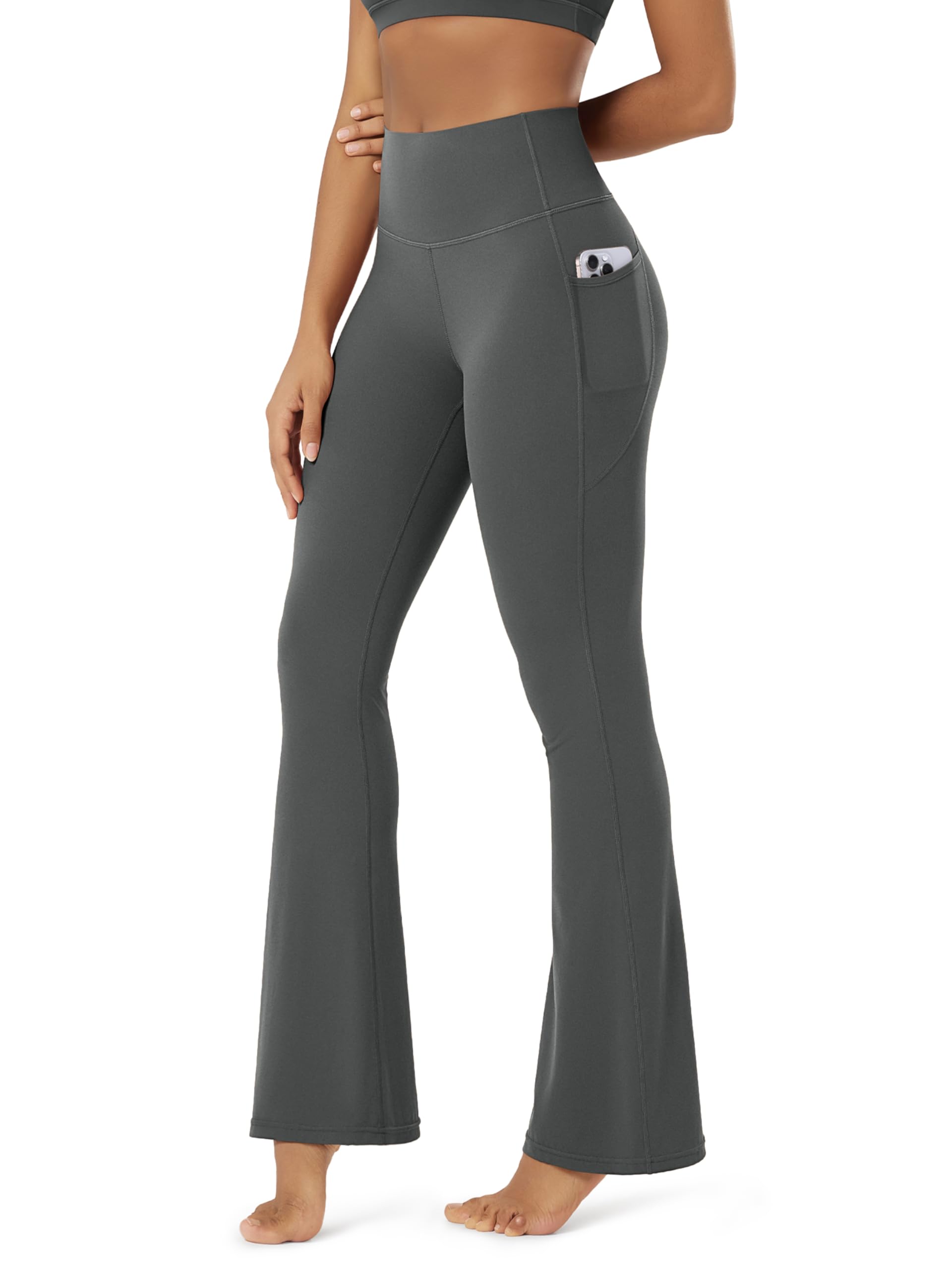 ODODOS Cloud Feeling Flared Pants with Pocket for Women High Waist Casual Bootcut Yoga Pants, 30"/32" Inseam