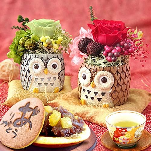 Amazon 母の日 の プレゼント バラ おいもやどら焼き 花とスイーツプリザーブドフラワー アレンジメント 母の日ギフト ふくろう おいもや どら焼き 通販