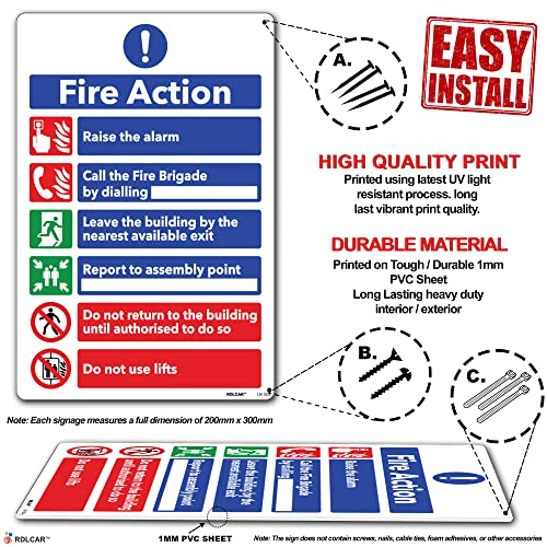 RDLCAR Fire Action Notice Signs 1mm Rigid Plastic Pack of 5 Essential Fire Safety Signage for Businesses and Public Spaces 200mm x 300mm Weatherproof Design - Image 3
