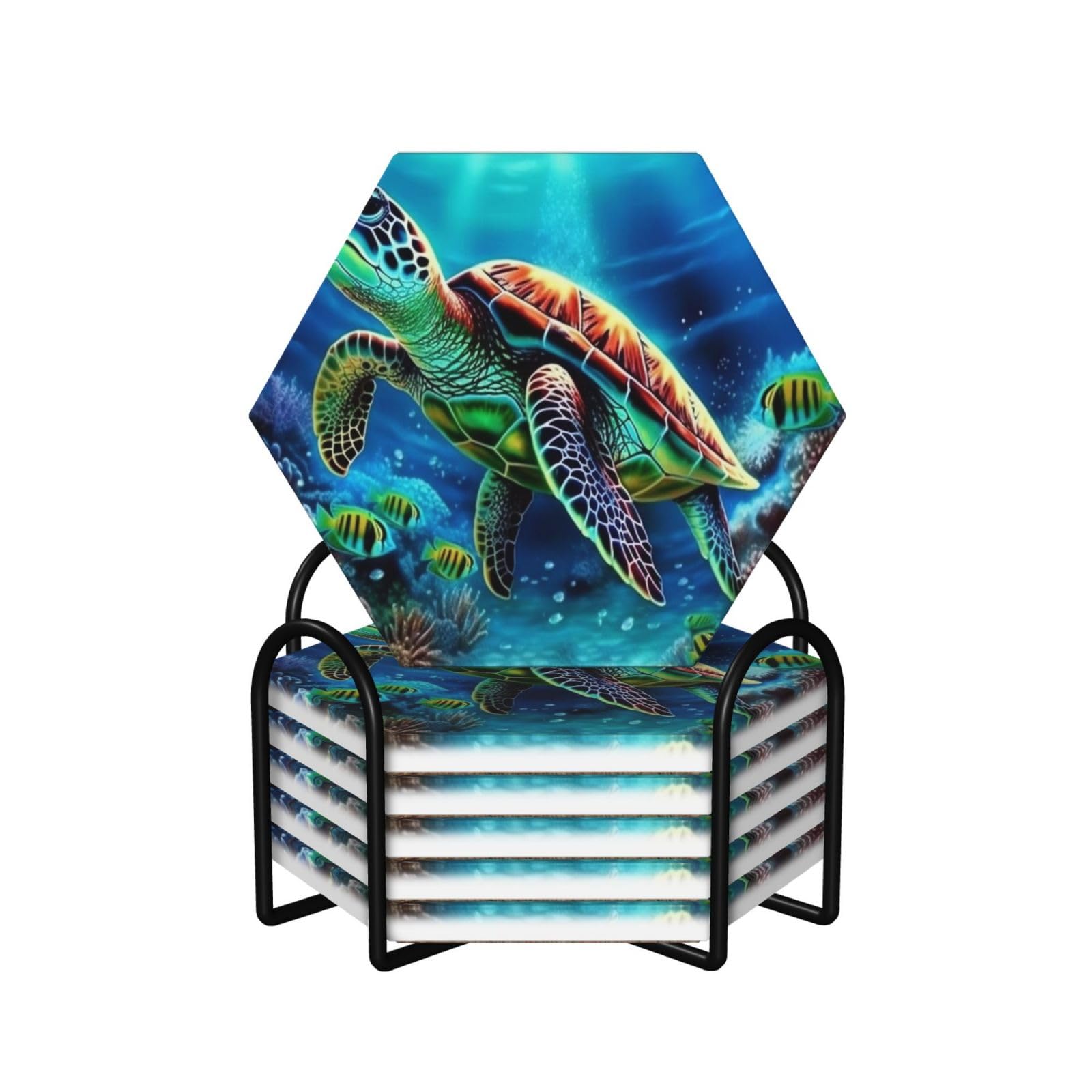 Dessous de verre absorbants en céramique tortues de mer avec support pour table