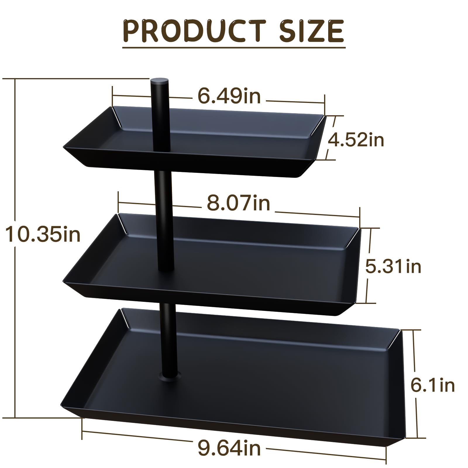 Support Dessert élégant Presentoir à Gâteau 3 Étages Métal Noir Rotatif 360° - Pour Desserts, Fruits, Biscuits - 25cm Décoration Table Moderne