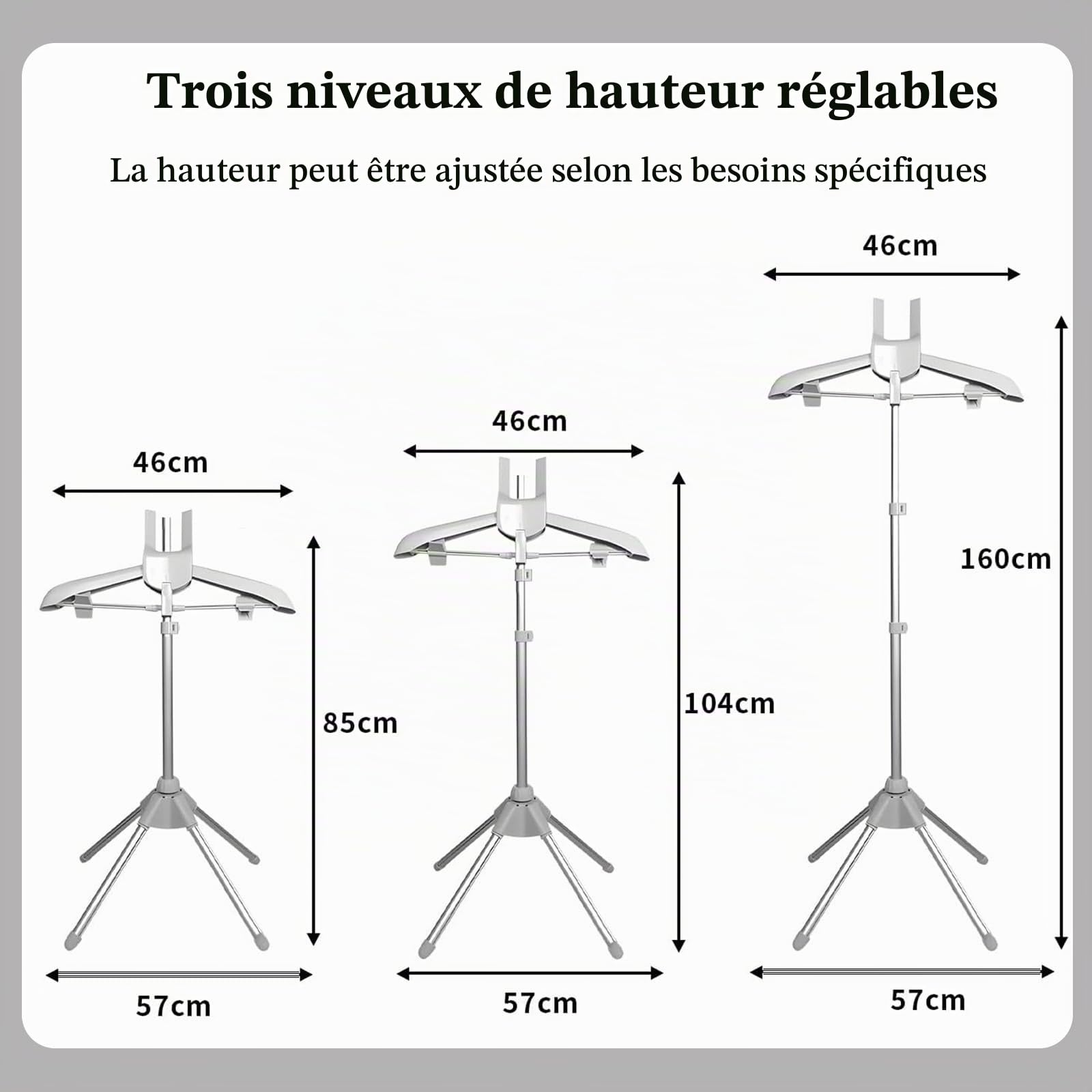 vapeur portable défroisseur à vapeur avec gant et trépied télescopique, cintre inclus (gris clair)