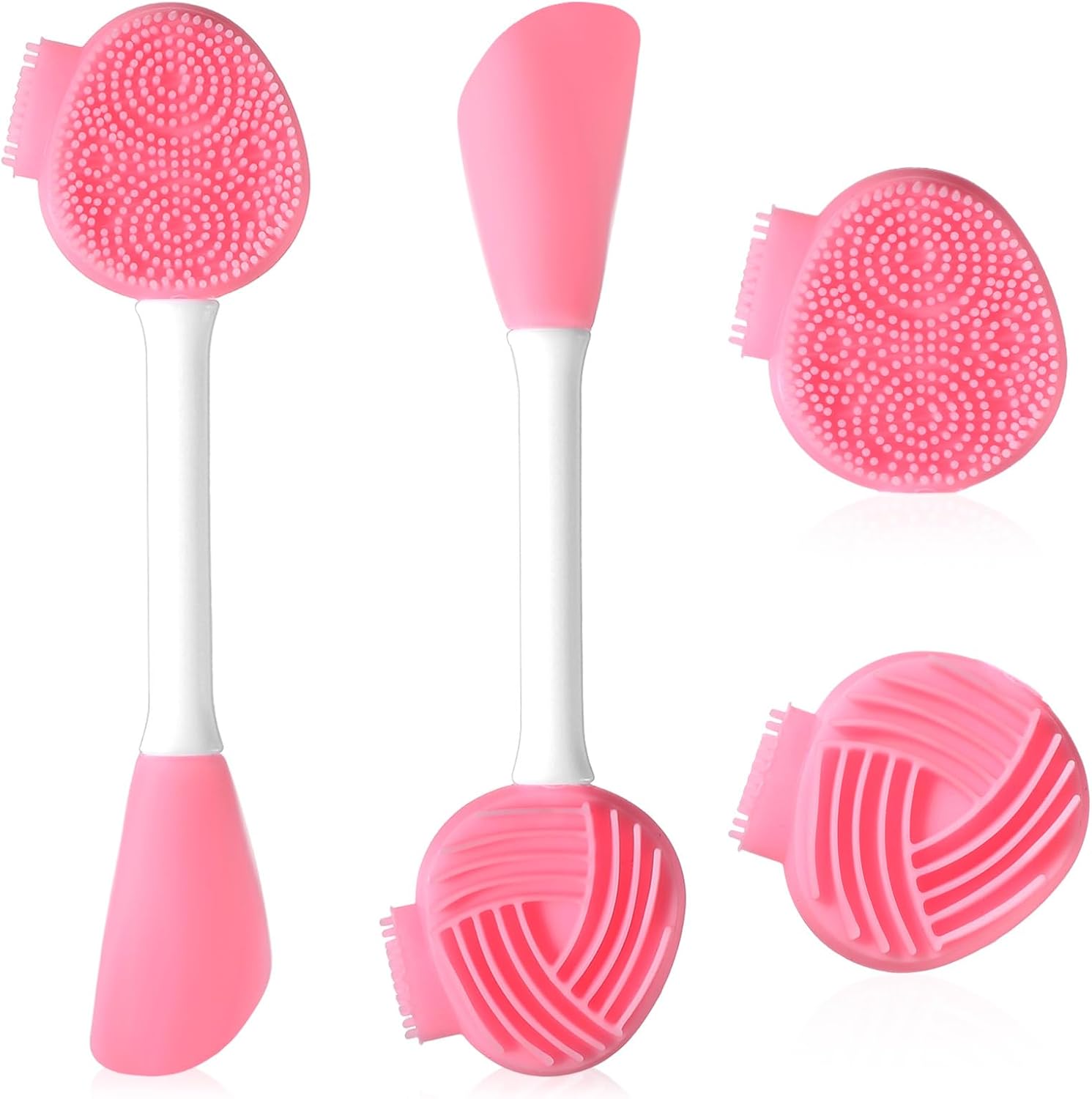 2Pcs Silicone Face Scrubber, Exfoliating Facial Cleansing Brush Silicone & Face Mask Applicator Pore Blackhead Cleaner Tool Lip Exfoliator Soft & Gentle for All Skin Types, Ideal for Daily Use, Pink