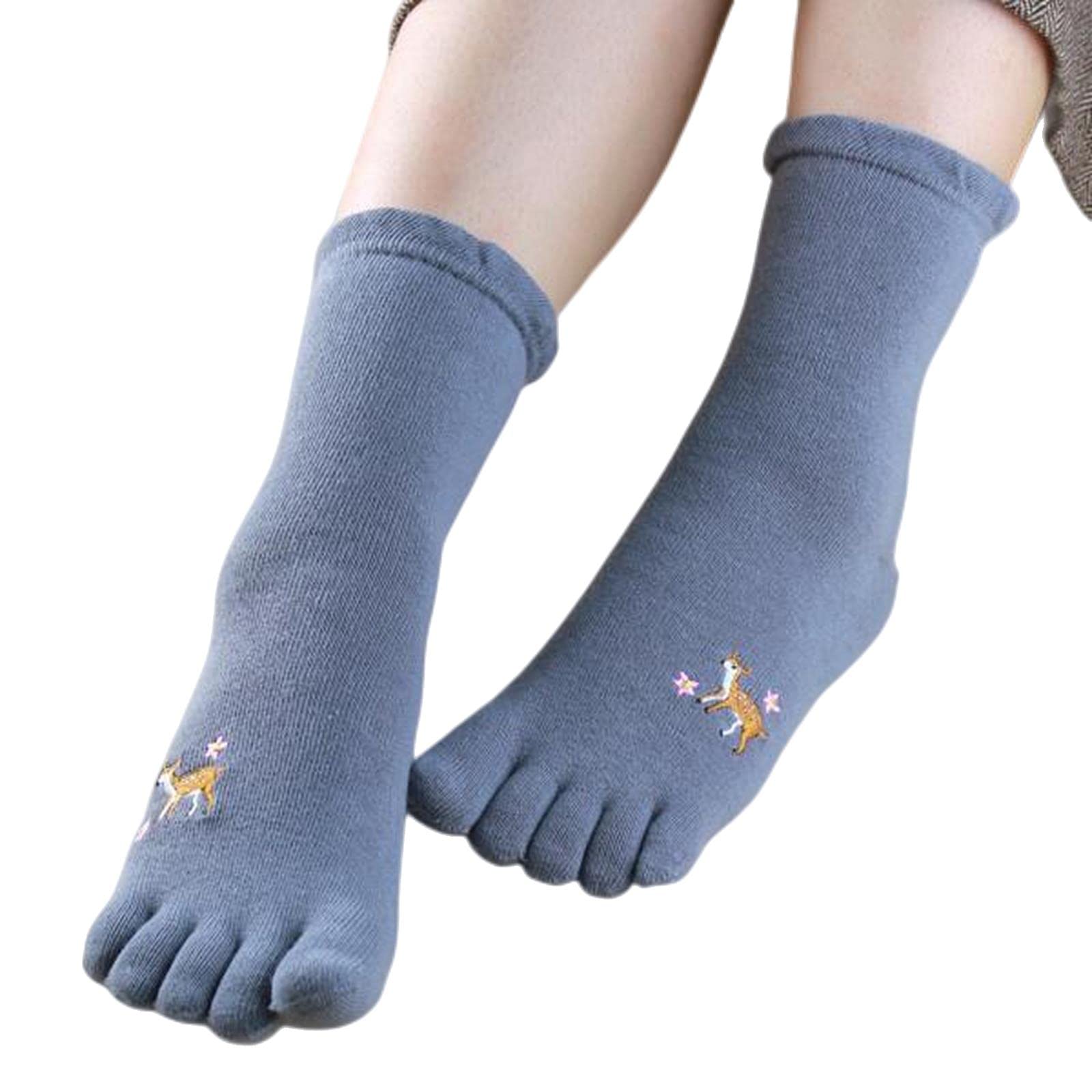 MOGSA Calcetines de dedo del pie 5 piezas para mujer, cómodos calcetines de algodón de cinco dedos, calcetines bordados con dedos separados