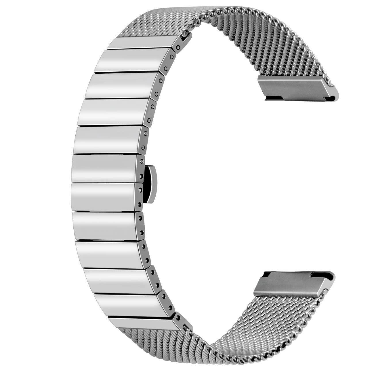 Elite Mesh Stainless Steel Watch Strap Silver Black Solid Stainless Steel Watch Band 18mm 20mm 22mm 24mm Black Silver Deployment Clasp for Men Women