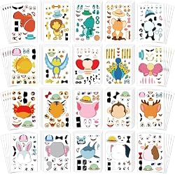 Sinceroduct 100PCS Make Your Own Stickers for Kids, Make-a-Face Stickers, 20 Animals Sticker Face for Toddlers Crafts Party Favors, Gift of Festival Birthday Classroom Reward, Valentine's Day Activity