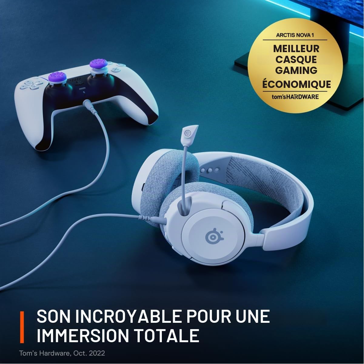 SteelSeries Arctis Nova 1P Casque de Jeu multisystème — Pilotes Hi-FI — Audio Spatial 360° — Conception Confortable — Durable — Léger — Micro antibruit — PS5/PS4, PC, Xbox, Switch - Blanc