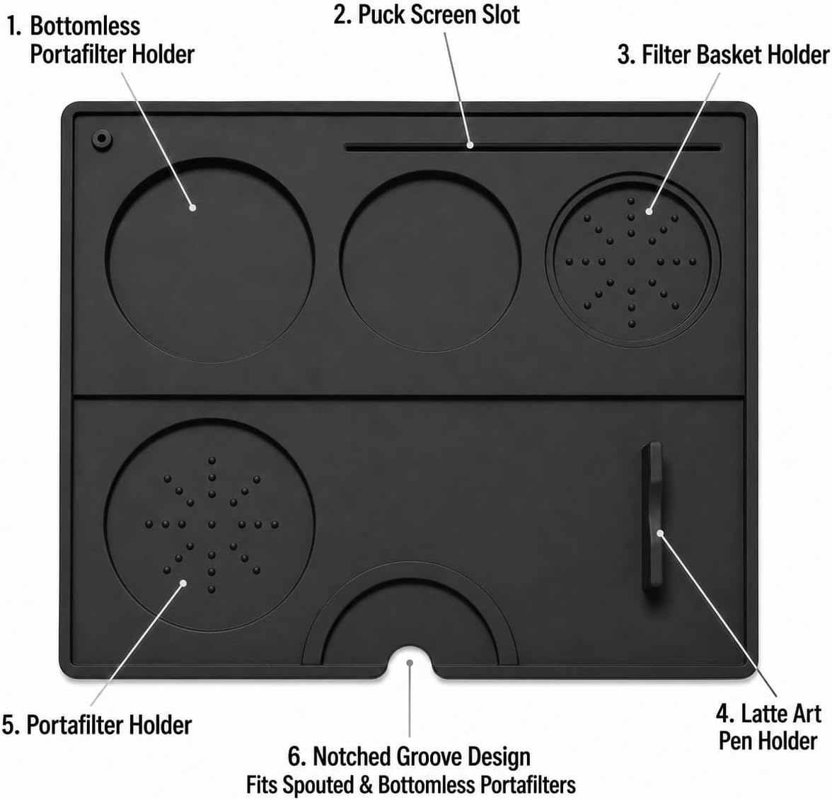 Silicone Coffee Grinder Mat, Non-Slip Pad, Black, 9.84 x 7.87 in