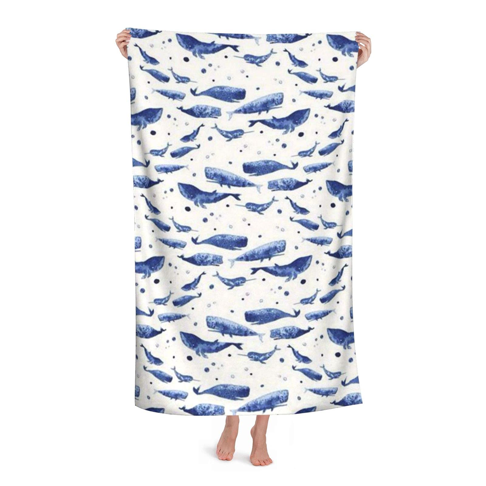 LSRCPD School Of Whales Beach Towel Highly Absorbent Microfiber Beach Blanket Soft Bath Towels 80 x 130 cm