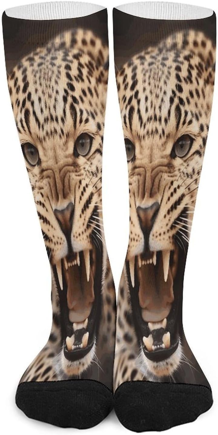 Leopard Roars Cool Animal Crew Socks Calf Socks Athletic Crew Sock