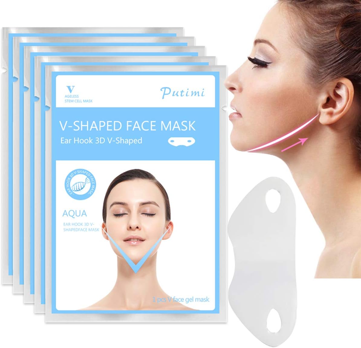 V Lift Face Mask Reduces Double Chin, V Line, Chin Up, Firming and Moisturizing Mask, 5 Packs