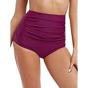 Hilor Women's High Waisted Bikini Bottom Shirred Hispter Tankini Briefs Swim Shorts Burgundy 18, Opens in a new tab
