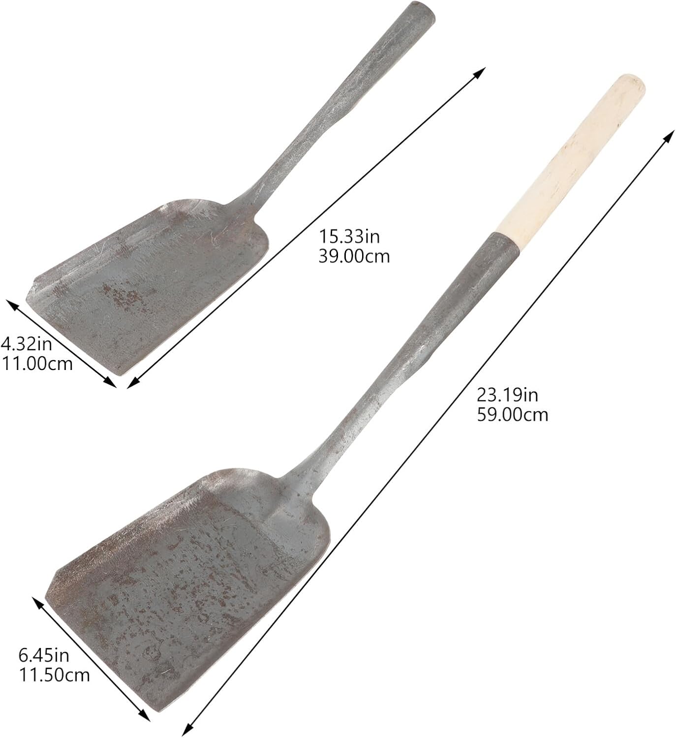 Alipis 2pcs Compact Dark Cast Iron Shovel Set with Wood Handle Without Handle, Multi-Function Ash Shovel and Coal Spade for Fireplace and Stove Cleaning at Home