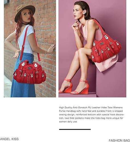 Miniatura 7 de Angel Kiss Monederos para mujer de piel sintética suave, bolsos grandes tipo hobo para mujer, bolso de hombro